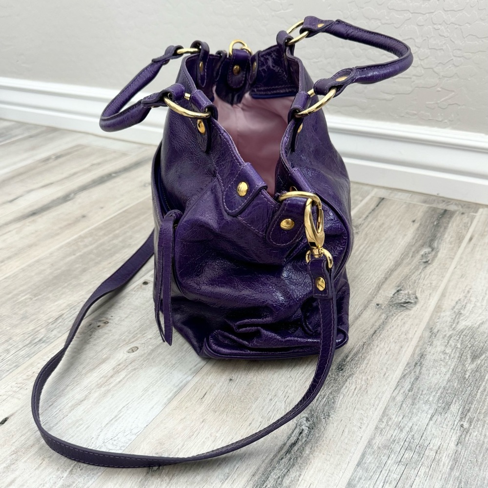Maurizio Taiuti Genuine Leather Purple Satchel Crossbody Bag - Picture 7 of 14